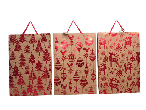 AussieSuperStore Seasonal Products Gift Bag Xmas Kraft Red Foil 72 x 50 x 18 cm Gift Bag Xmas Red Foil Tree,Baubles & Reindeer | Christmas Gift Bags 9333527454102 XB1024
