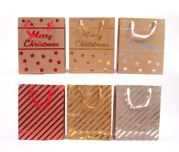 AussieSuperStore Seasonal Products Gift Bag Xmas Small Kraft Foil Gift Bag Xmas Small Kraft Foil in asst design | Chritmas Gift Bags 9333527454119 XB1019