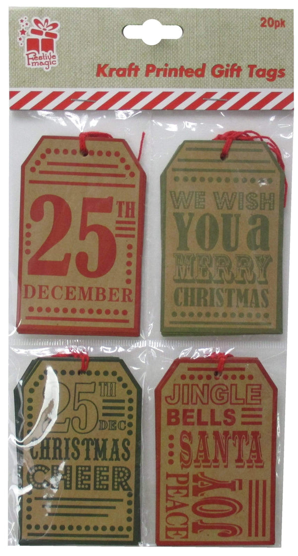 AussieSuperStore Seasonal Products Gift Tags Xmas 6x9cm Kraft Retro Print Gift Tags Xmas 6x9cm Kraft Retro Print | Christmas Gift Tags & Labels 9333527349583 XA8598