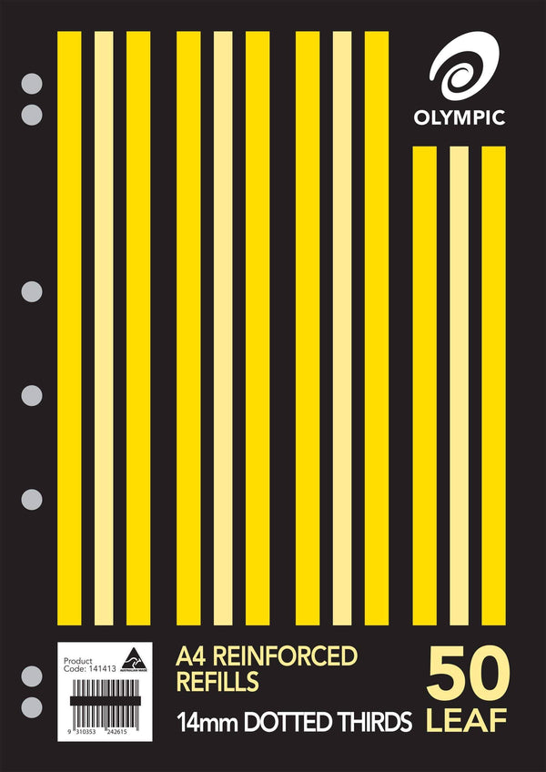 AussieSuperStore Seasonal Products Loose Leaf Reinforced Refills Olympic A4 Dotted Thirds Loose Leaf Reinforced Refills A4 Dotted Third | 50 Loose Sheet Blinder 9310353242615 141413