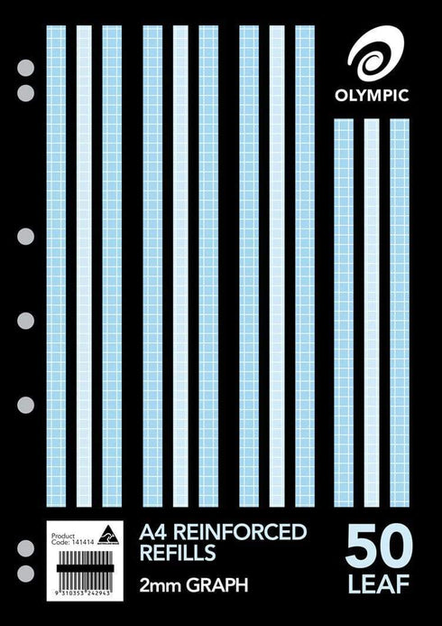 AussieSuperStore Seasonal Products Loose Leaf Reinforced Refills Olympic A4 Graph Loose Leaf Reinforced Refill Olympic A4 Graph | 50 Loose Sheet Blinder 9310353242943 141414