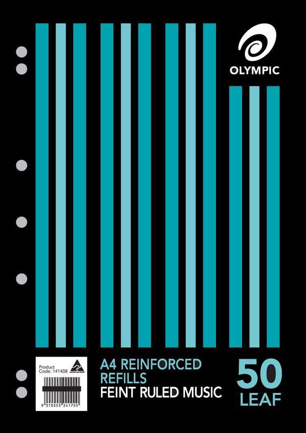 AussieSuperStore Seasonal Products Loose Leaf Reinforced Refills Olympic A4 Music Loose Leaf Reinforced Refill Olympic A4 Music | 50 Loose Sheet Blinder 9310353241755 141408