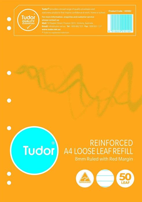 AussieSuperStore Seasonal Products Loose Leaf Reinforced Refills Tudor A4 Ruled Loose Leaf Reinforced Refills Tudor A4 Ruled | 50 Loose Sheet Blinder 9310029235187 140982