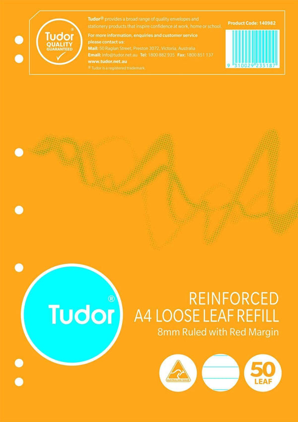 AussieSuperStore Seasonal Products Loose Leaf Reinforced Refills Tudor A4 Ruled Loose Leaf Reinforced Refills Tudor A4 Ruled | 50 Loose Sheet Blinder 9310029235187 140982