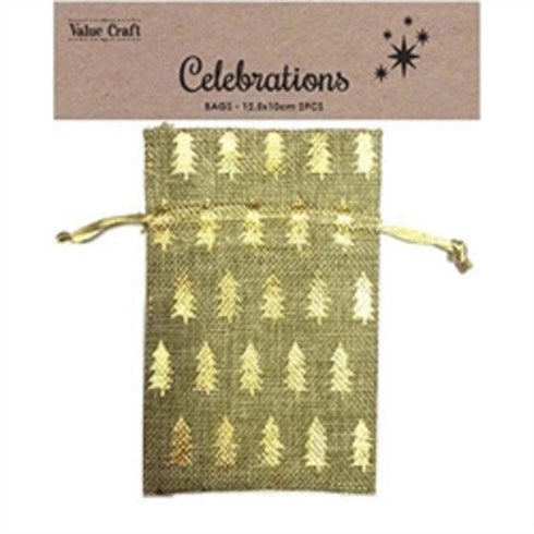 AussieSuperStore Seasonal Products Natural with Gold Trees Xmas Trees Fabric Bag (in 2 colours) Xmas Trees Fabric Bag (in 2 colours) | Gift Bags | Christmas Gift Bags 9331468056591 XMAS19061