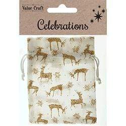 AussieSuperStore Seasonal Products White with Gold Reindeer Xmas Bag Jute 14 x 10.5 cm (in 2 colors) Xmas Bag Jute 14 x 10.5 cm | Christmas Organza Gift Bags 9331468054108 XMAS18081