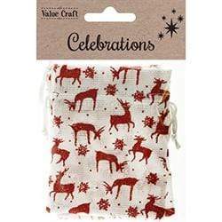 AussieSuperStore Seasonal Products White with Red Reindeer Xmas Bag Jute 14 x 10.5 cm (in 2 colors) Xmas Bag Jute 14 x 10.5 cm | Christmas Organza Gift Bags 9331468054085 XMAS18079