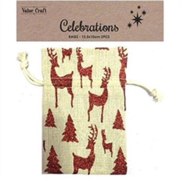 AussieSuperStore Seasonal Products Xmas Bone Red Deer Fabric Bag Xmas Bone Red Deer Fabric Bag | Gift Bags | Christmas Gift Bags 9331468056553 XMAS19057