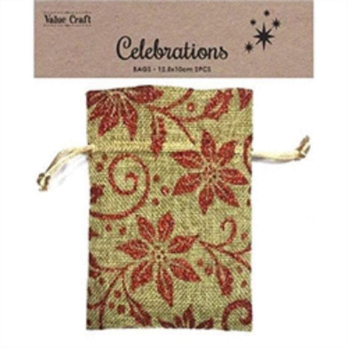 AussieSuperStore Seasonal Products Xmas Natural Red Flower Fabric Bag Xmas Natural Red Flower Fabric Bag | Gift Bags | Christmas Gift Bags 9331468056546 XMAS19056