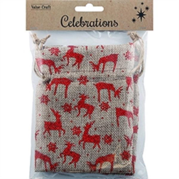 AussieSuperStore Seasonal Products Xmas Natural Red Reindeer Fabric Bag Xmas Natural Red Reindeer Fabric Bag | Gift Bags | Christmas Gift Bags 9331468051237 XMAS17119