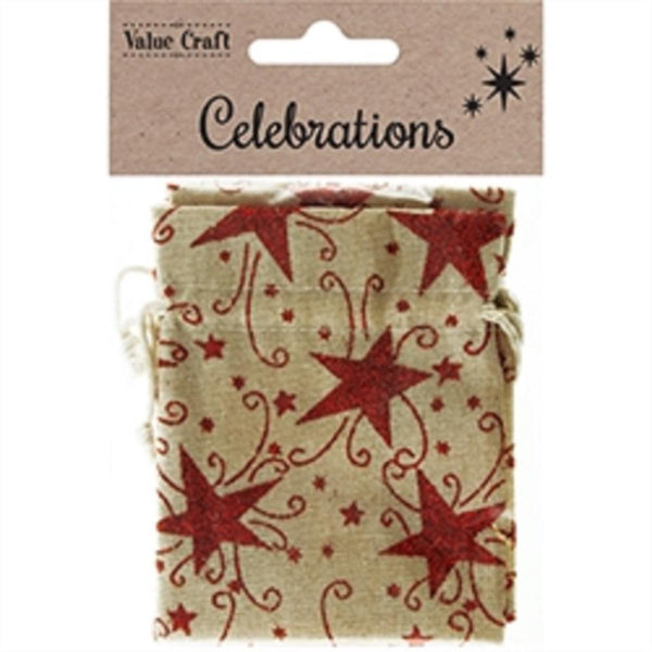 AussieSuperStore Seasonal Products Xmas Natural Red Stars Fabric Bag Xmas Natural Red Stars Fabric Bag | Gift Bags | Christmas Gift Bags 9331468054092 XMAS18080