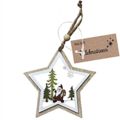 AussieSuperStore Seasonal Products Xmas Santa Star Wood Decoration Xmas Santa Star Wood Decoration | Christmas Tree Decoration Ornament 9331468059653 XMAS2005