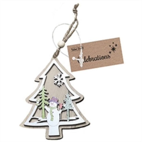 AussieSuperStore Seasonal Products Xmas Snowman Tree Wood Decoration Xmas Snowman Tree Wood Decoration | Christmas Tree Decoration Ornament 9331468059660 XMAS2006