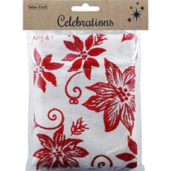 AussieSuperStore Seasonal Products Xmas White Red Flowers Fabric Bag Xmas White Red Flowers Fabric Bag | Gift Bags | Christmas Gift Bags 9331468051251 XMAS17121
